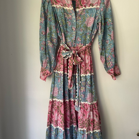 Anthropologie Blue and Pink Floral Dress - Picture 3 of 4